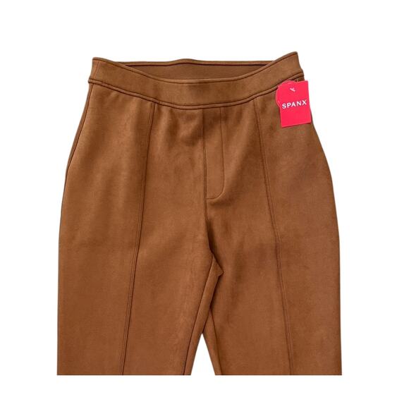 NEW Spanx Faux Suede Flare Pants Rich Caramel Brown Slimming Pull On Size Medium - Picture 5 of 10